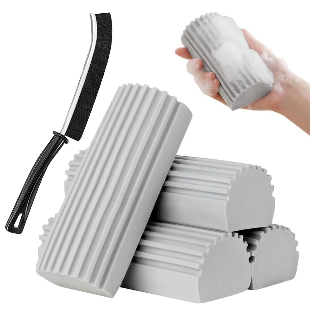 Cleaning Damp Duster Sponge Grey 4 Pack Set with one Hard Brush, Duster for G...