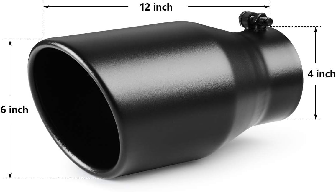 4 Inch Exhaust Tip, Universal 4'' Inlet 6" Outlet 12" 4" to 6", 12" long Black gallery