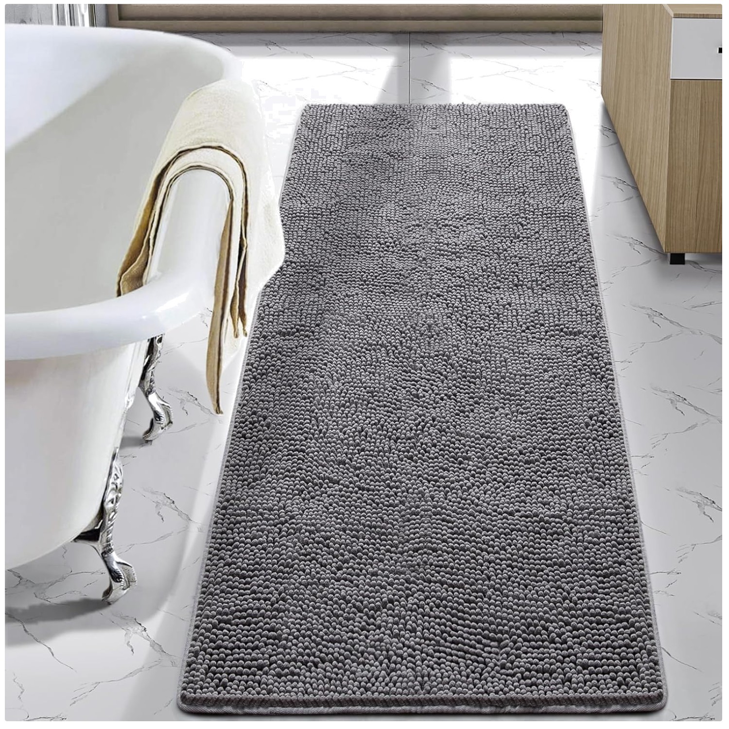 Plush Gray Bath Mat 24x60 - Non Slip & Absorbent gallery