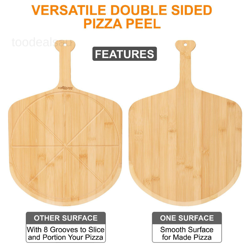 12 inch Pizza Peel with 8 Slice Grooves, Bamboo 18"L x 12"W, Natural gallery