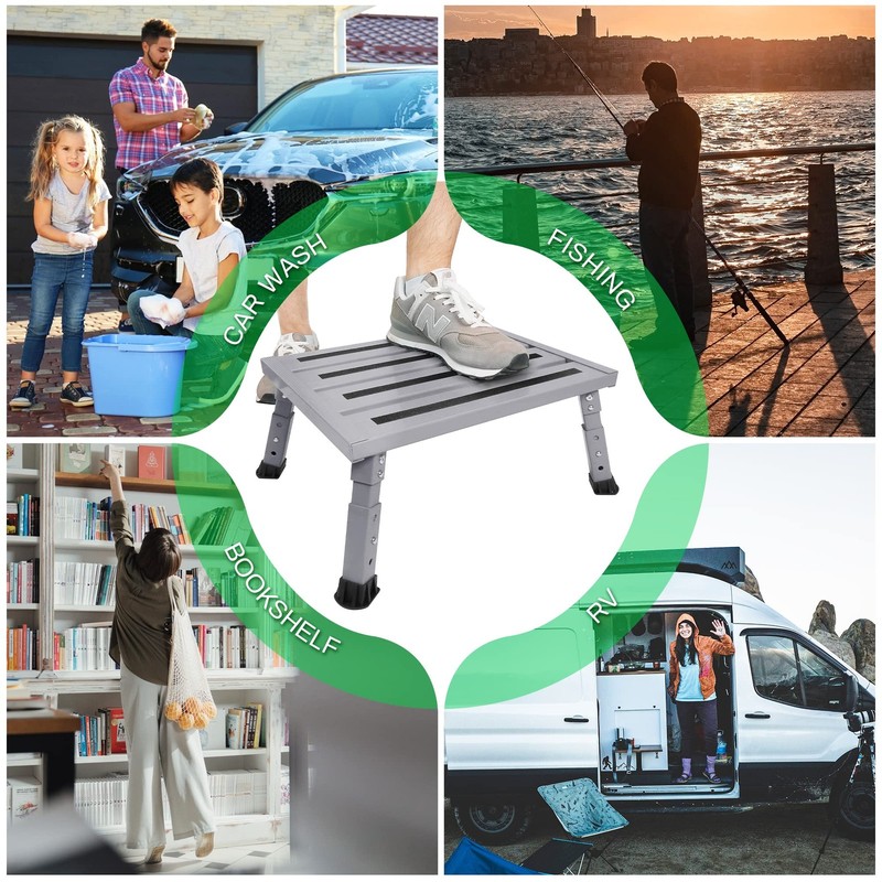 Adjustable Height Aluminum RV Step Stool - 1,000 lb Capacity, Non-Slip, Portable gallery