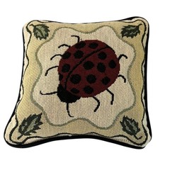 Ladybug Needlepoint Accent Pillow 8” Cottagecore Garden Decor Small Throw Pillow