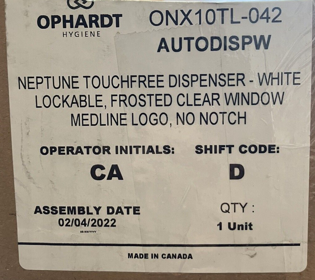Medline Neptune AUTODISPW Touchless Dispenser Ophardt Hygiene Cat # ONX10TL-042 gallery