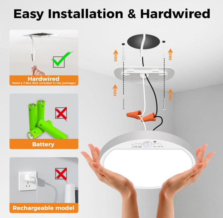 Slochi 2Pack Motion Sensor Ceiling Light Wired, 3000K/4000K/6500K Motion Sensor gallery