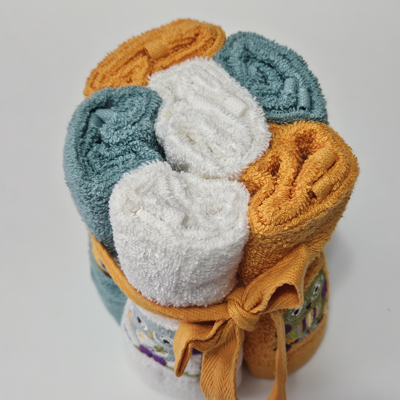 6-pc Saturday Knight Ltd Washcloth Set Embroidered Owls 2 ea Orange Teal & White gallery
