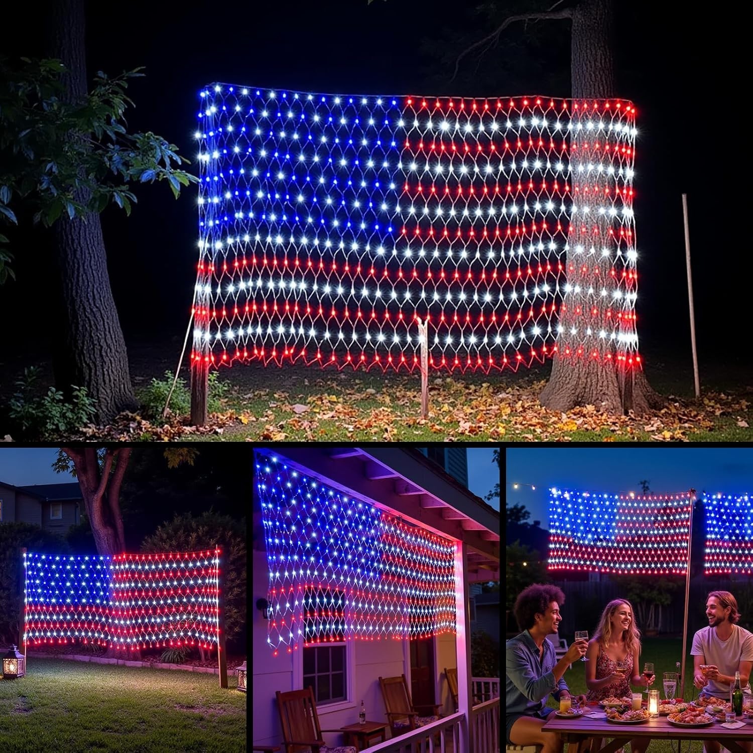 American Flag String Lights, Waterproof Led Flag Net Light, with 420 Super Brigh gallery
