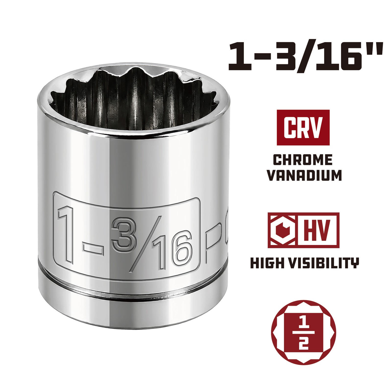 Powerbuilt 1/2 Inch Drive x 1-3/16 Inch 12 Point Shallow Socket - 642010 gallery
