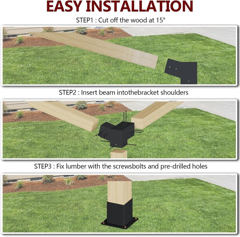 15° &75° Angled Pergola Brackets Kit, 3-Way Bracket with Post Base Kit for Log C gallery