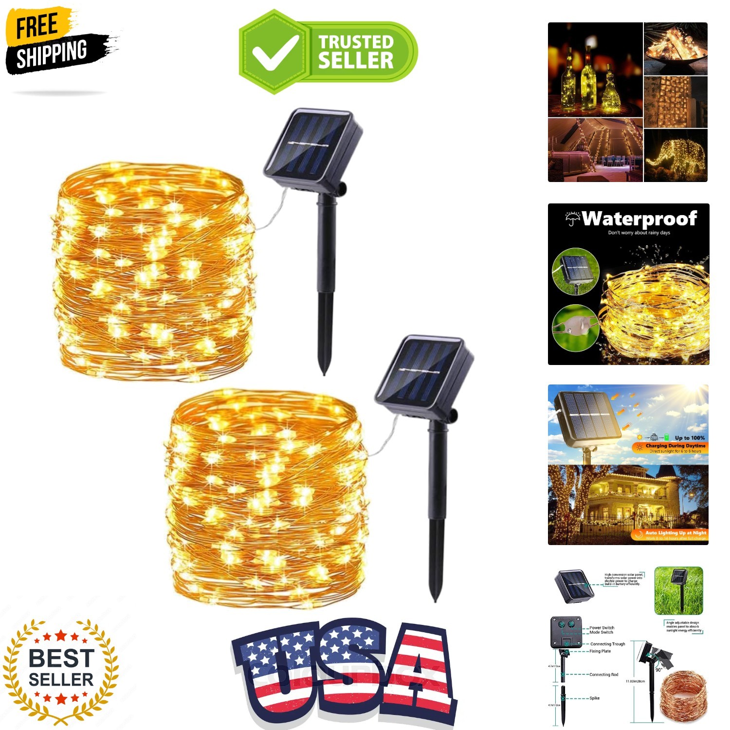 2 Pack Solar String Lights Outdoor Fairy Light Total 66FT 200LED 8 Modes gallery