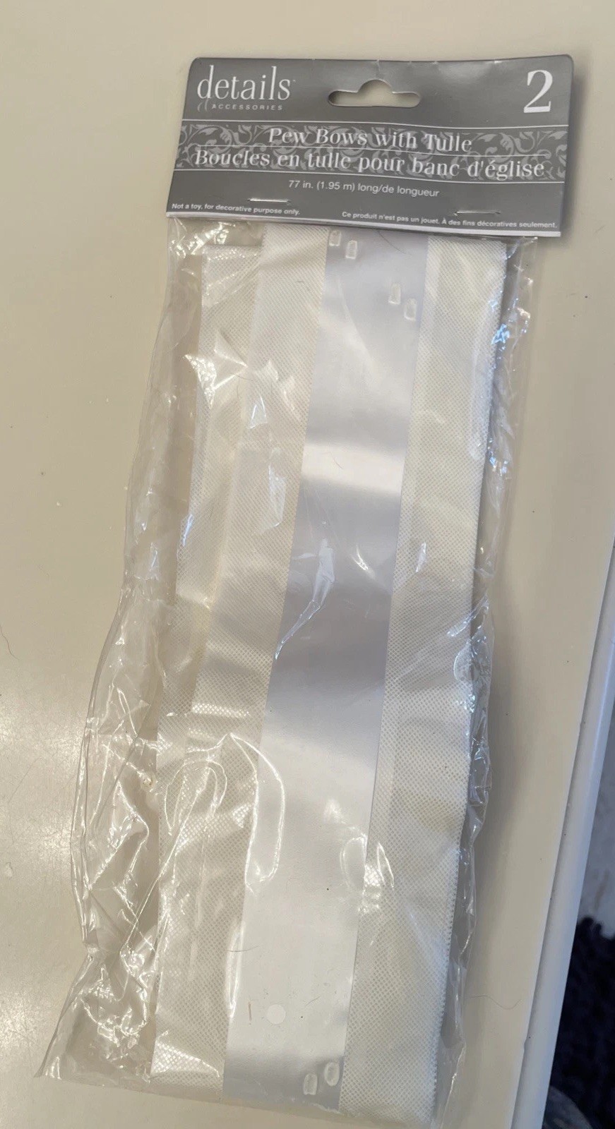 White Pew Bows With Tulle 77" New 2 PC - 4 Inches Wide - Wedding Party Decor gallery
