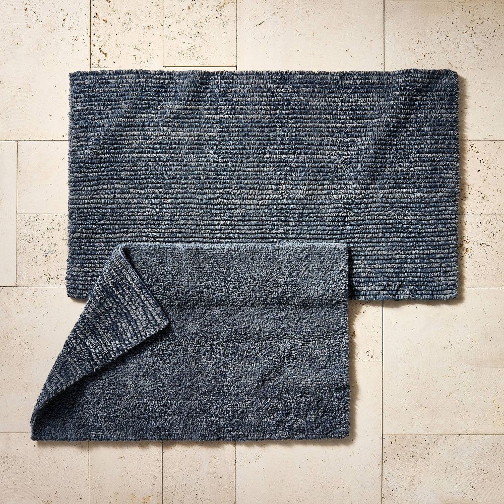 24"x40" Organic Melange Reversible Bath Rug Dark Mineral Blue - Casaluna gallery