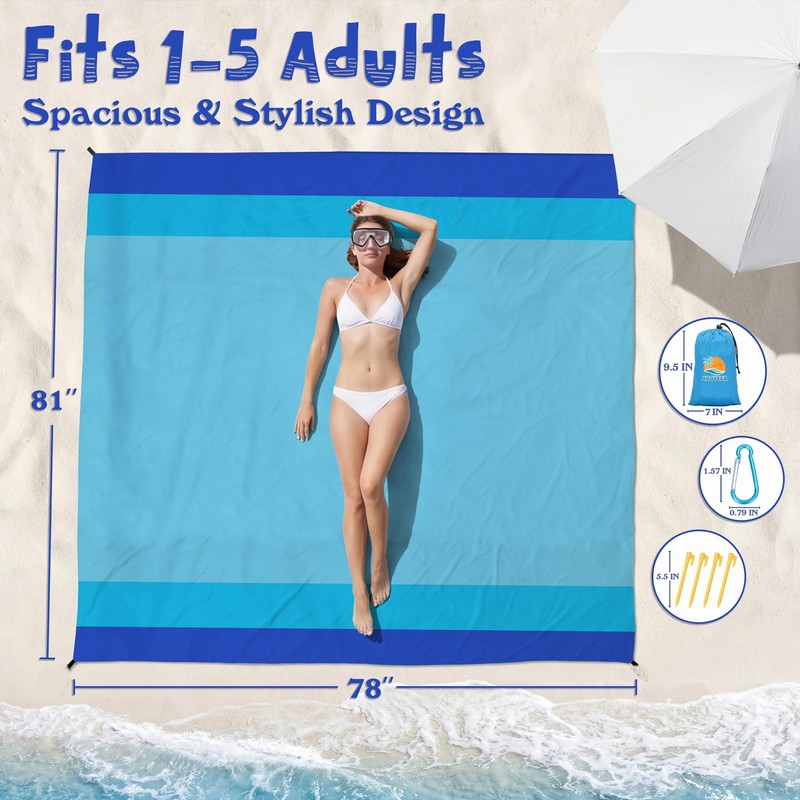 Beach Blanket Waterproof Sandproof 1-7 Adult Oversized 78 '' × 81 '' Lightwei... gallery