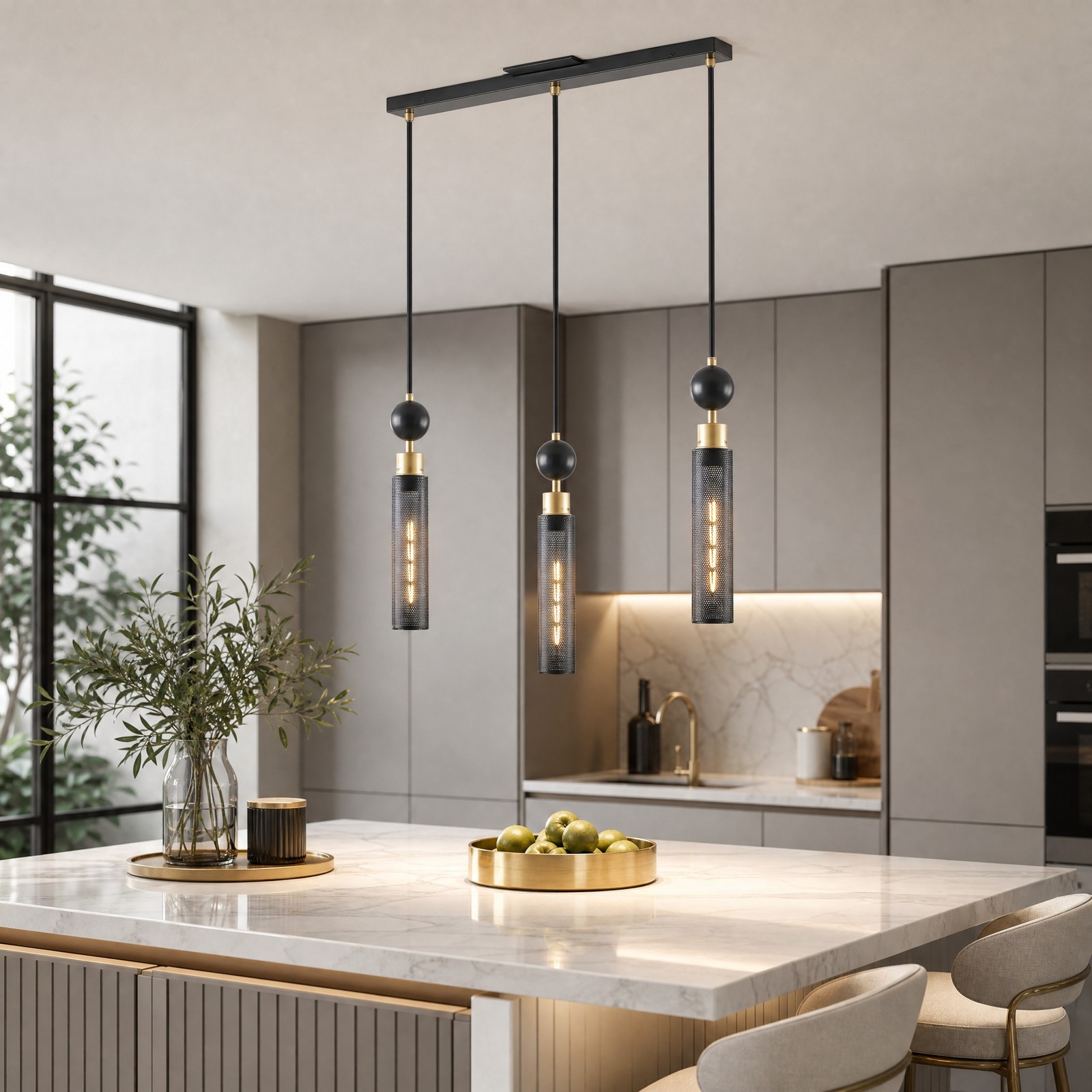 24 inch Modern Black Mesh LED Pendant Chandelier 3 Light for Living Room Fixture gallery