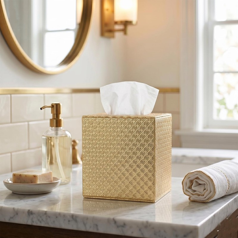 Luxury Gold Plated Rectangular Tissue Holder - 5" Square Design for All Rooms gallery