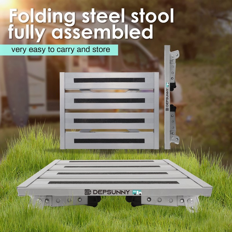Adjustable Height Aluminum RV Step, Stable Foldable Platform Step Stool, Support gallery