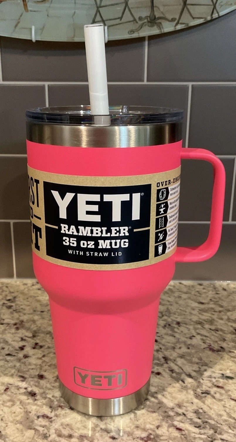 YETI RAMBLER 35 oz MUG w/STRAW LID-Handle Duracoat TROPICAL PINK BPA No Sweat gallery
