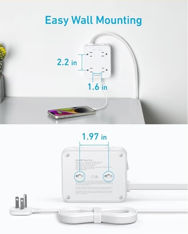 Anker 341 Surge Protector Power Strip 2000J, 8 AC Outlet Extender with 2 USB-A gallery