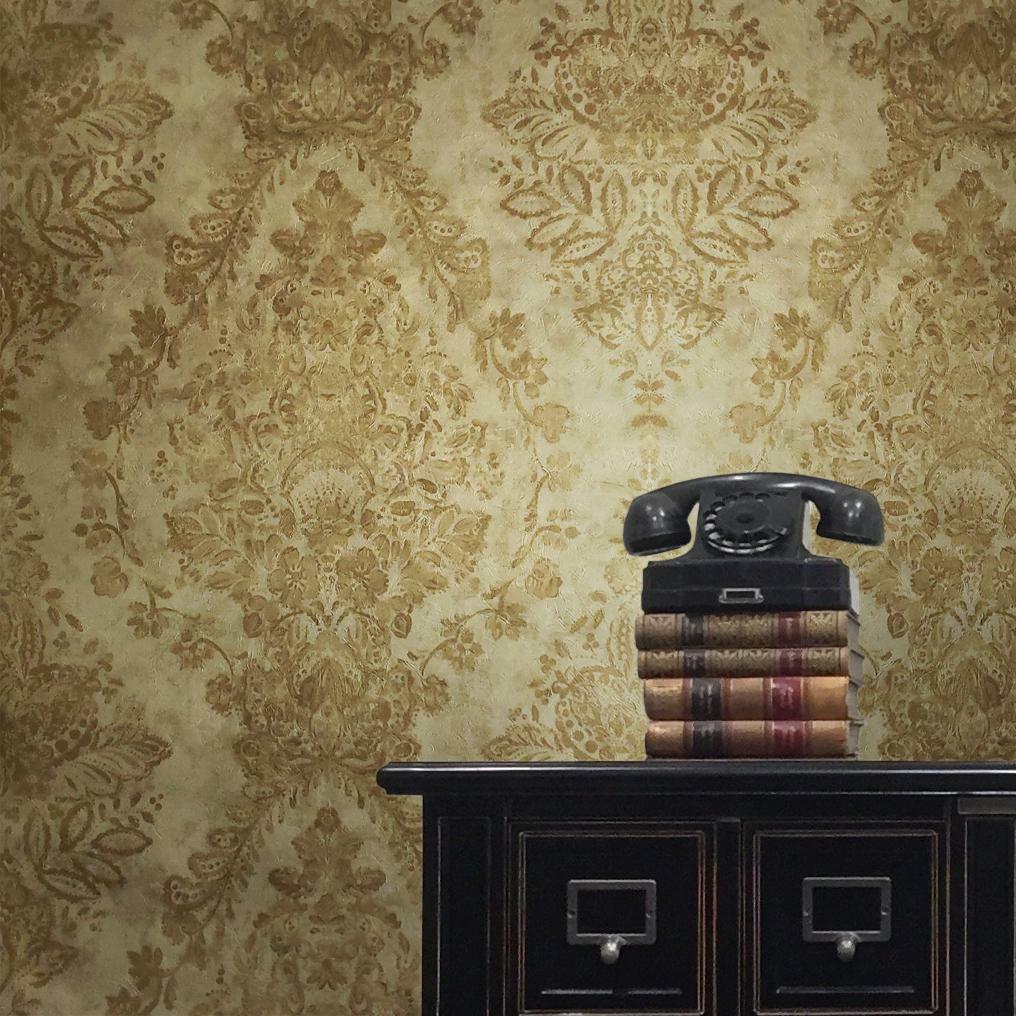 Textured Embossed victorian floral diamond damask 3D gold metallic Wallpaper gallery
