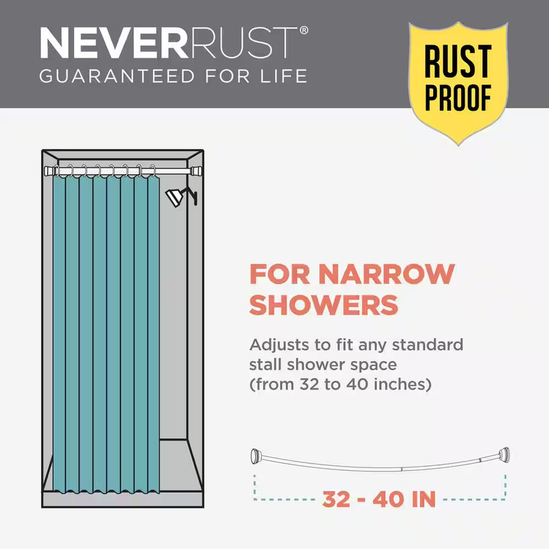 Neverrust Rustproof 40 In. Aluminum Dual Mount Curved Stall Shower Rod in Satin gallery