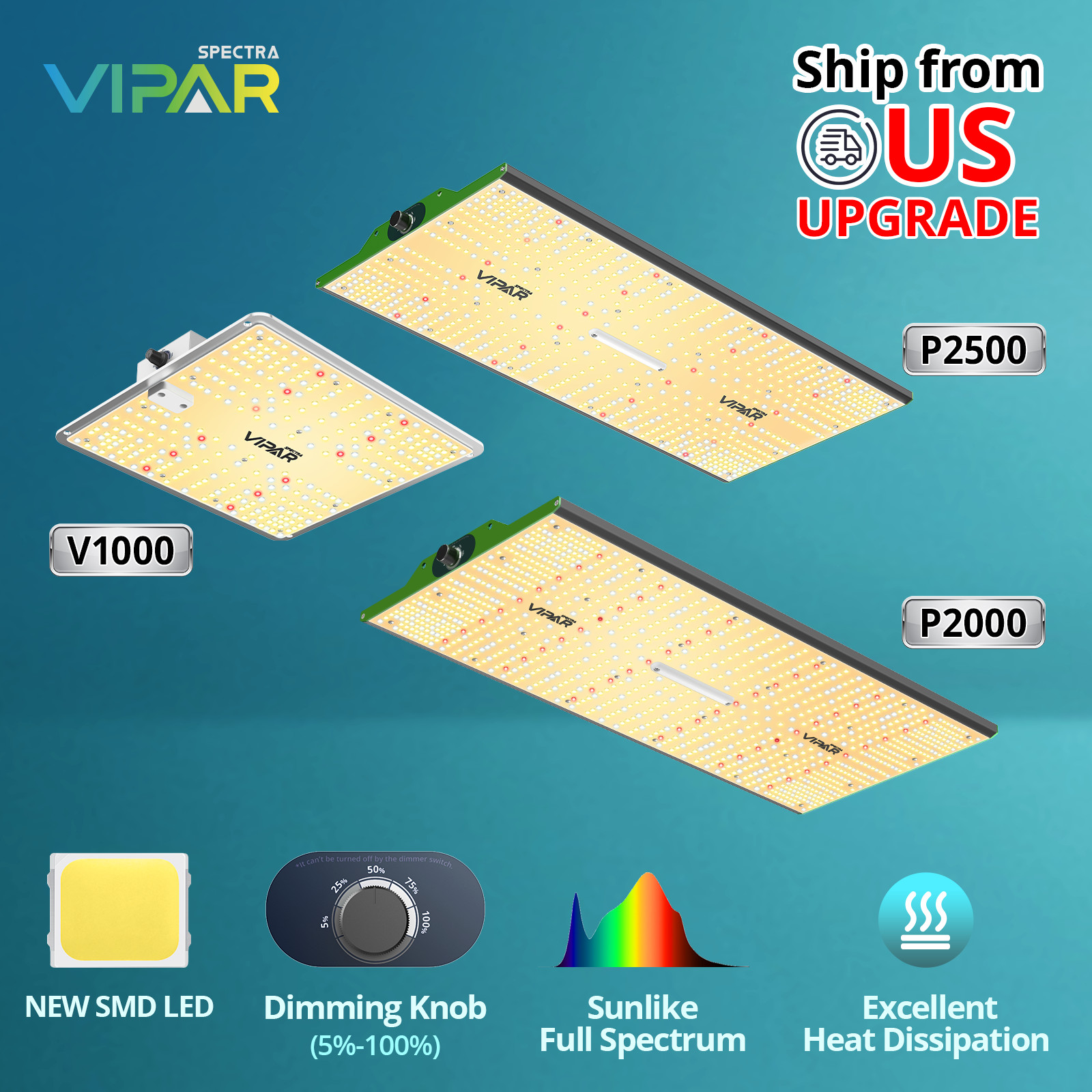 VIPARSPECTRA V1000 P2000 P2500 LED Grow Lights Full Spectrum All Plants Veg IR gallery