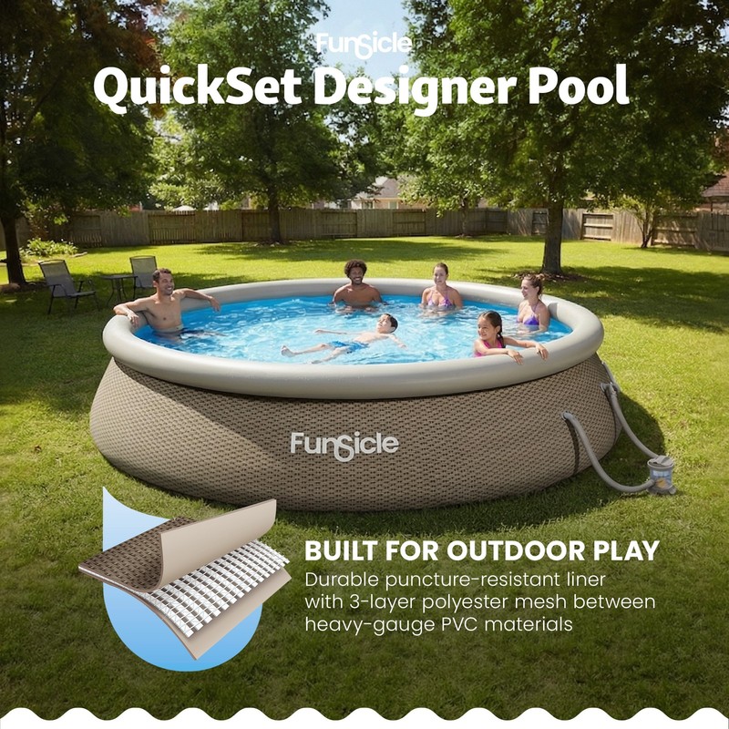 Funsicle 12' x 36" QuickSet Ring Top Above Ground Swimming Pool, Basketweave gallery