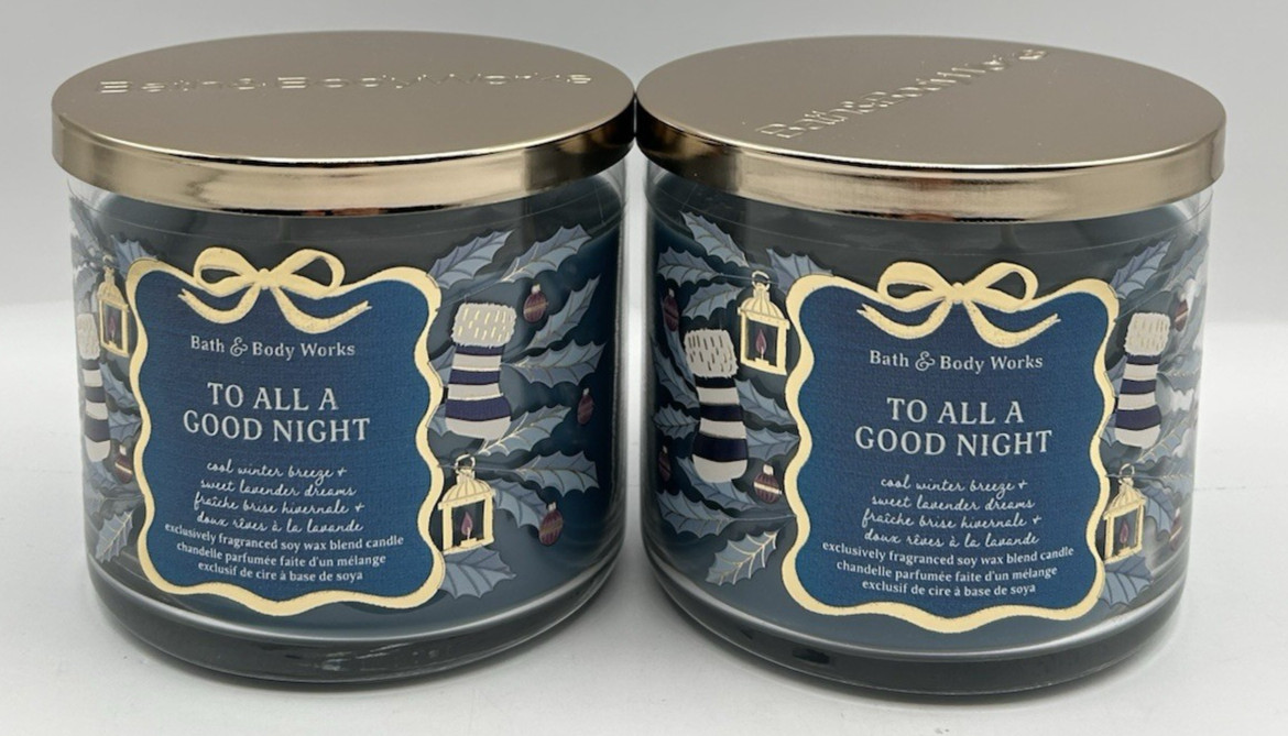 2 Pack Bath & Body Works 3 Wick To All A Good Night Candle 14.5oz SET 2 CANDLES gallery