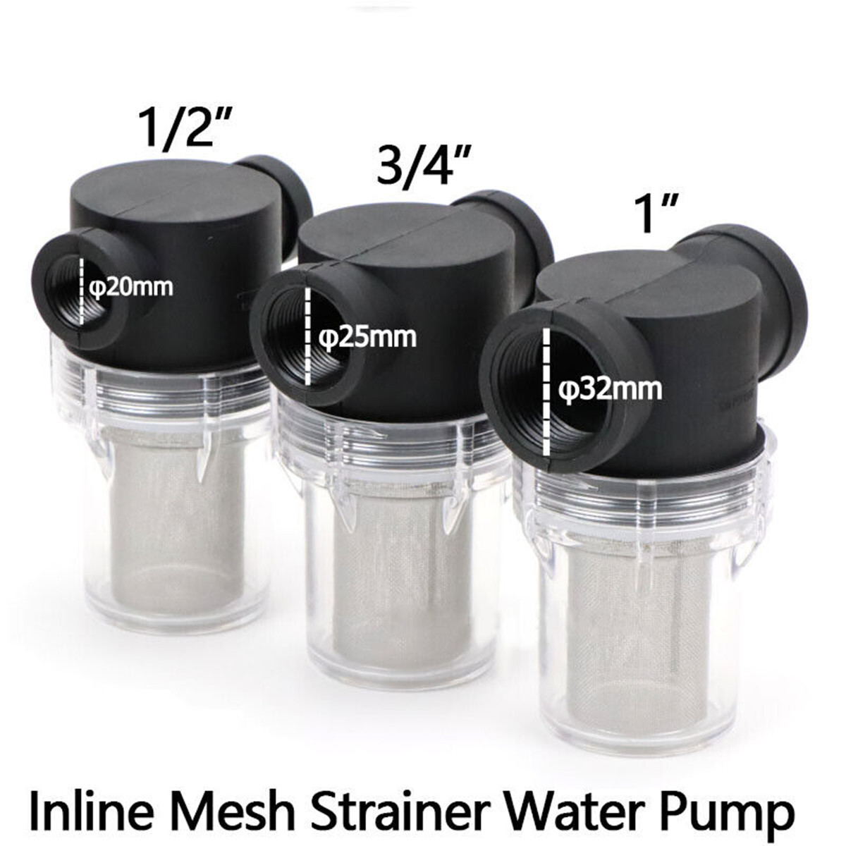 3/4" 1/2" 1" Inline Mesh Strainer Water Pump High Flow Pipeline Filter 40 Mesh gallery