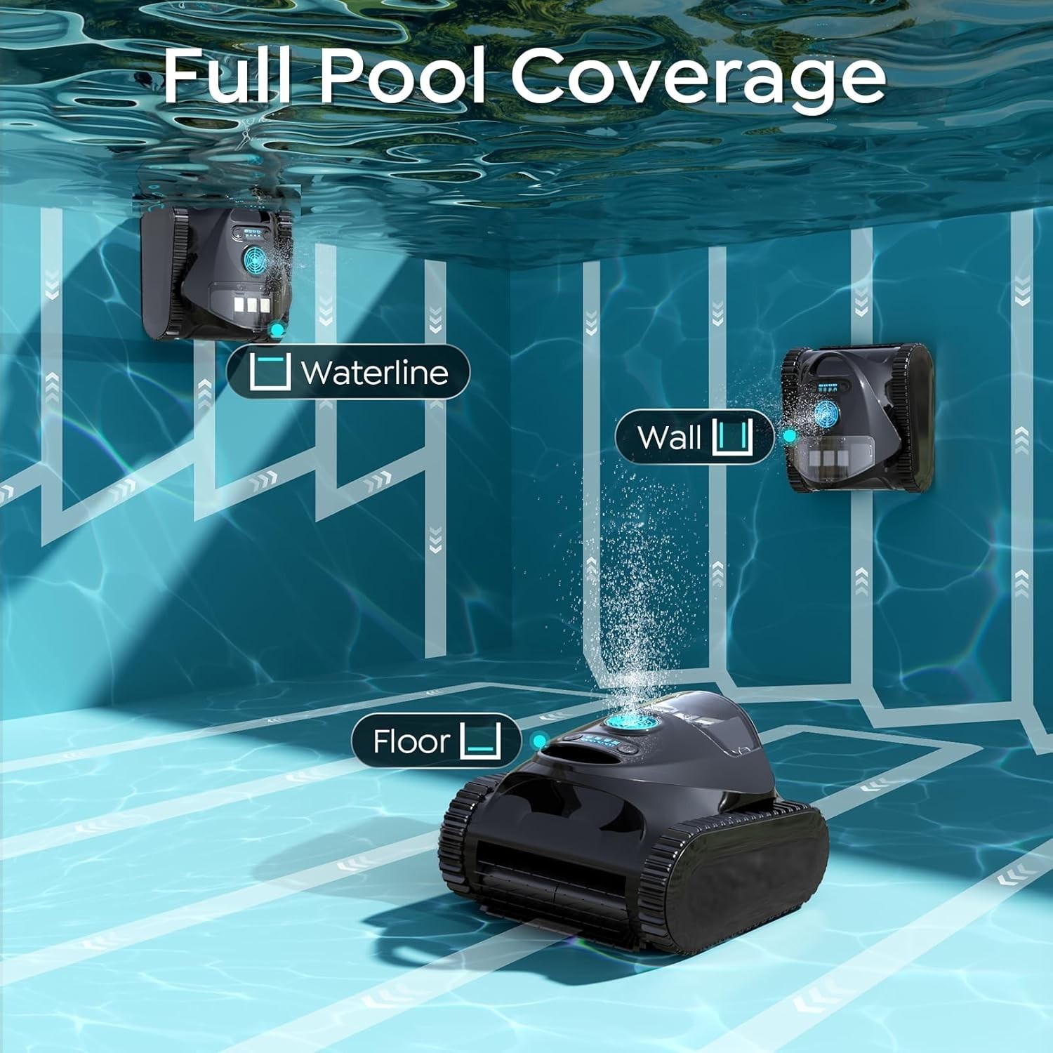 Cordless Robotic Pool Cleaner, Wall & Waterline Cleaning, 150Min,Strong Suction gallery
