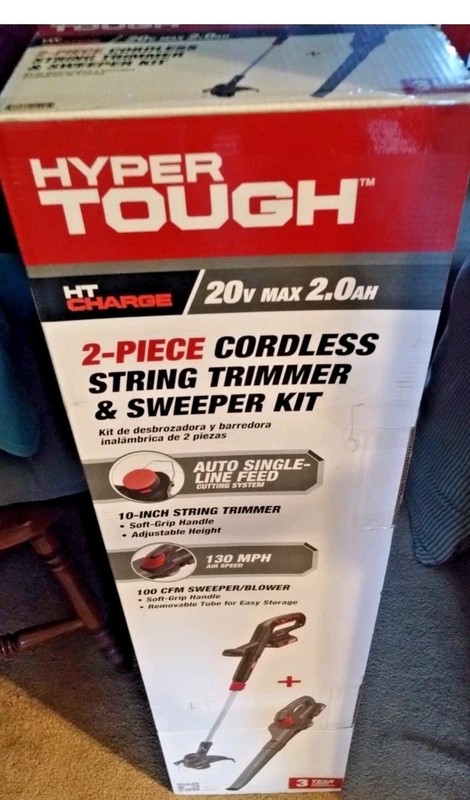 Hyper Tough 20V Cordless Trimmer & Sweeper Combo Kit 10" 130MPH NEW gallery