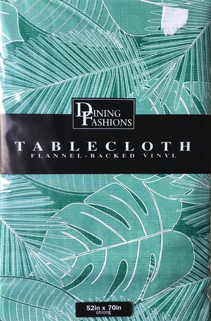 Tropical Leaf Pattern on Green Color Var Size Vinyl Flannel Backed Tablecloth gallery