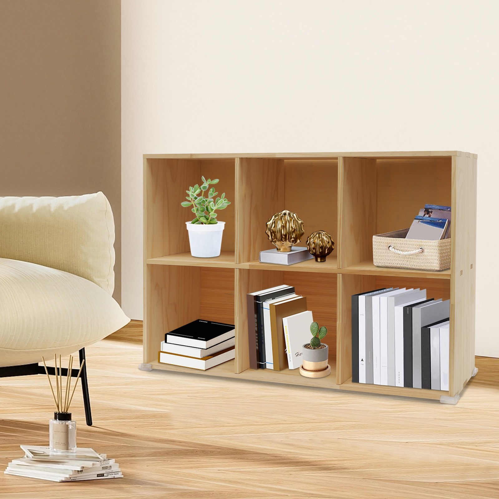 6 Cube Storage Organizer Solid Wooden Bookcase Display 2 Tier Shelving Bookshelf gallery