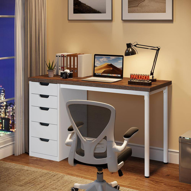 Havrvin 47 In. Rectangular Gray and Black 5-Drawer Computer Desk for Home Office gallery