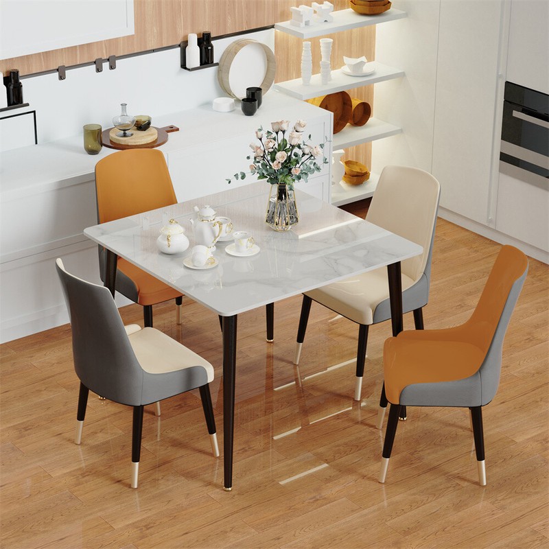 Modern Rectangular/Square/Round Sintered Stone Dining Table White Top Black Legs gallery