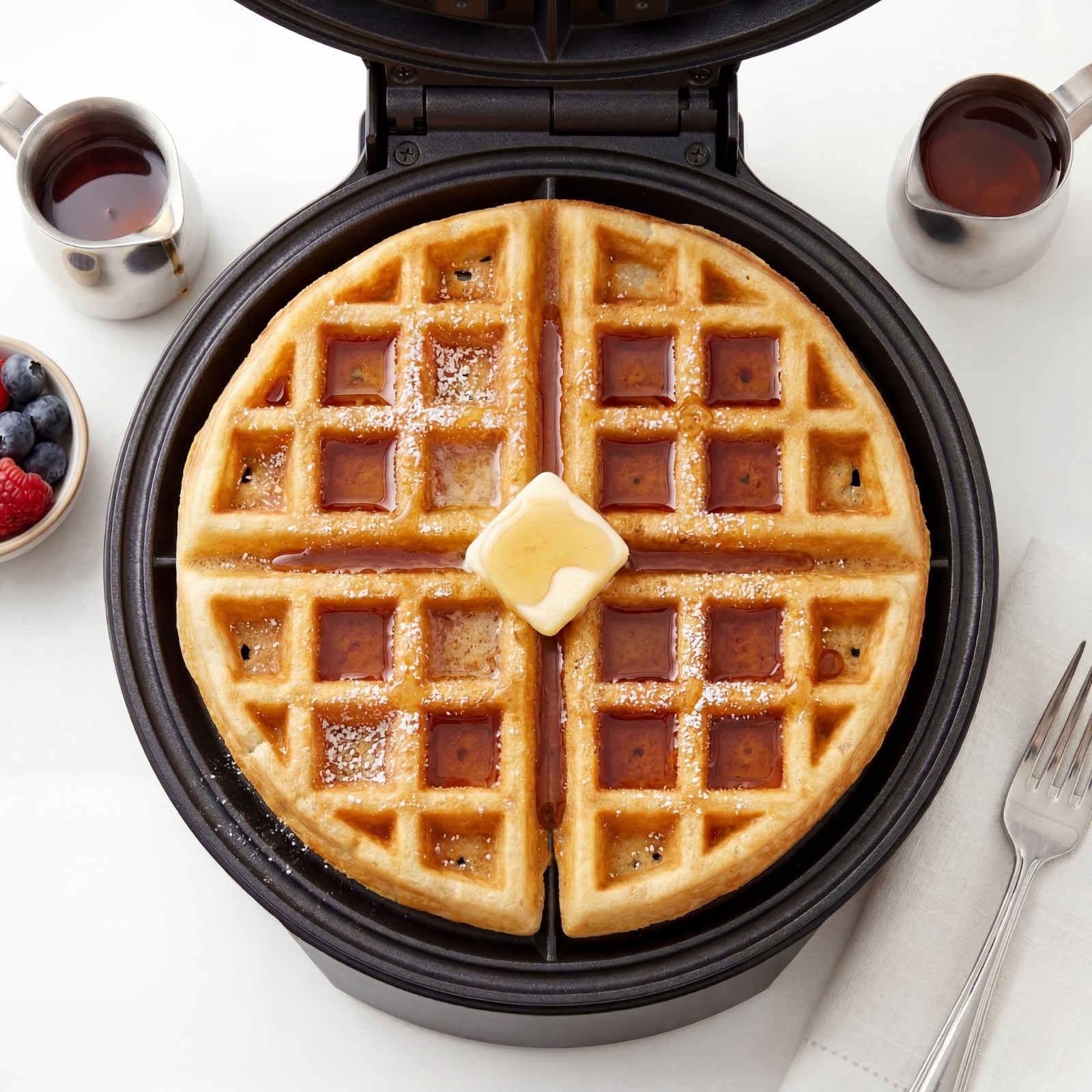 8" Round Waffle Maker, 1000W, Nonstick, Quick Heat, Family-Friendly, Black gallery