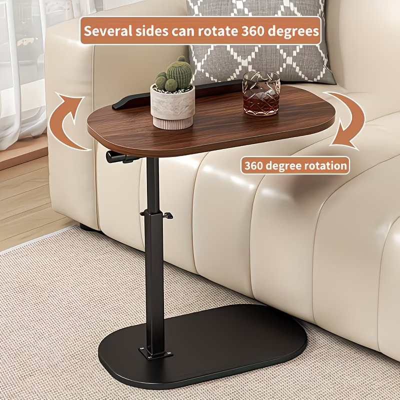 Walnut C-Shaped Sofa Side Table Adjustable Laptop Desk & Snack Tray for Bed/Couc gallery