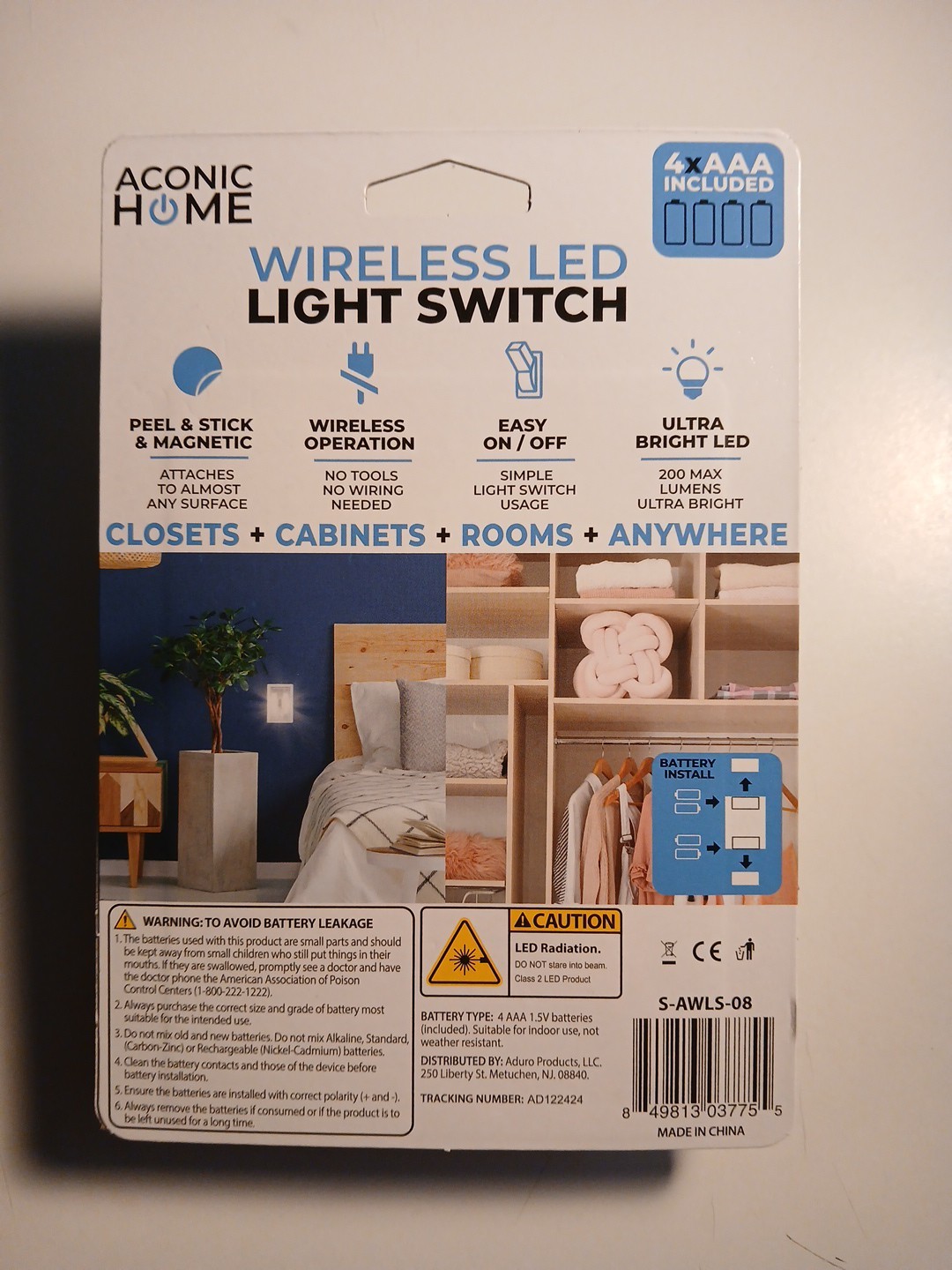 Aconic Wireless LED Light Switch With 4xAAA Included.Great for All Rooms. gallery