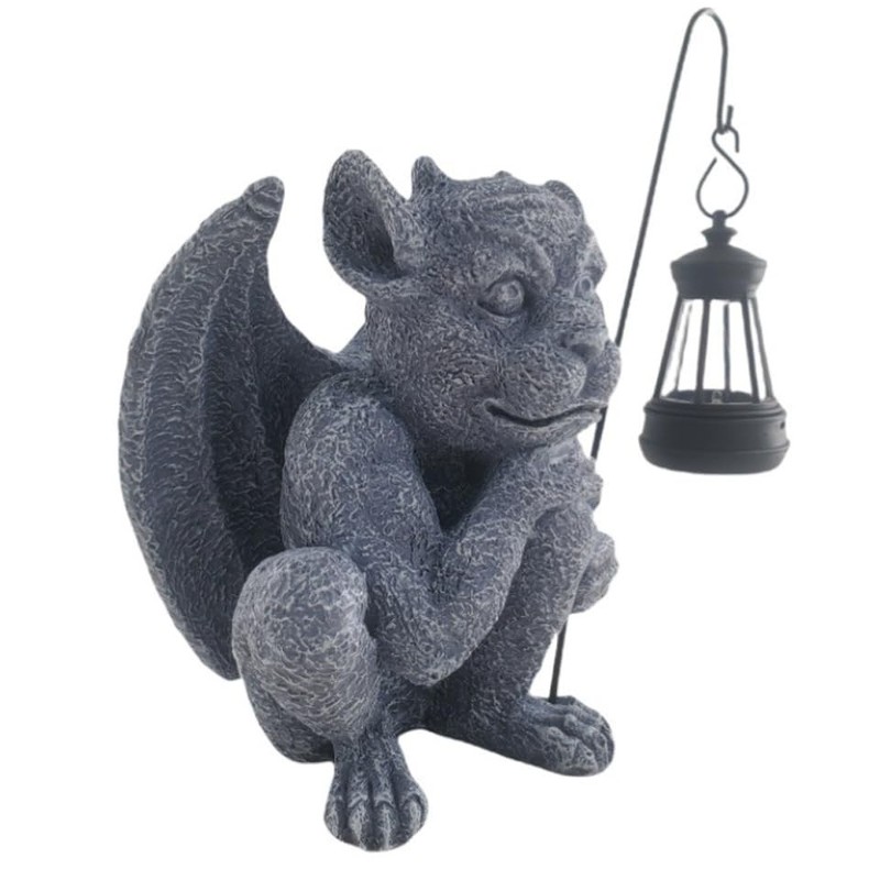 "Funny Gothic Gargoyle Statue with Light - 8.26" Winged Garden Decor for Yard & gallery