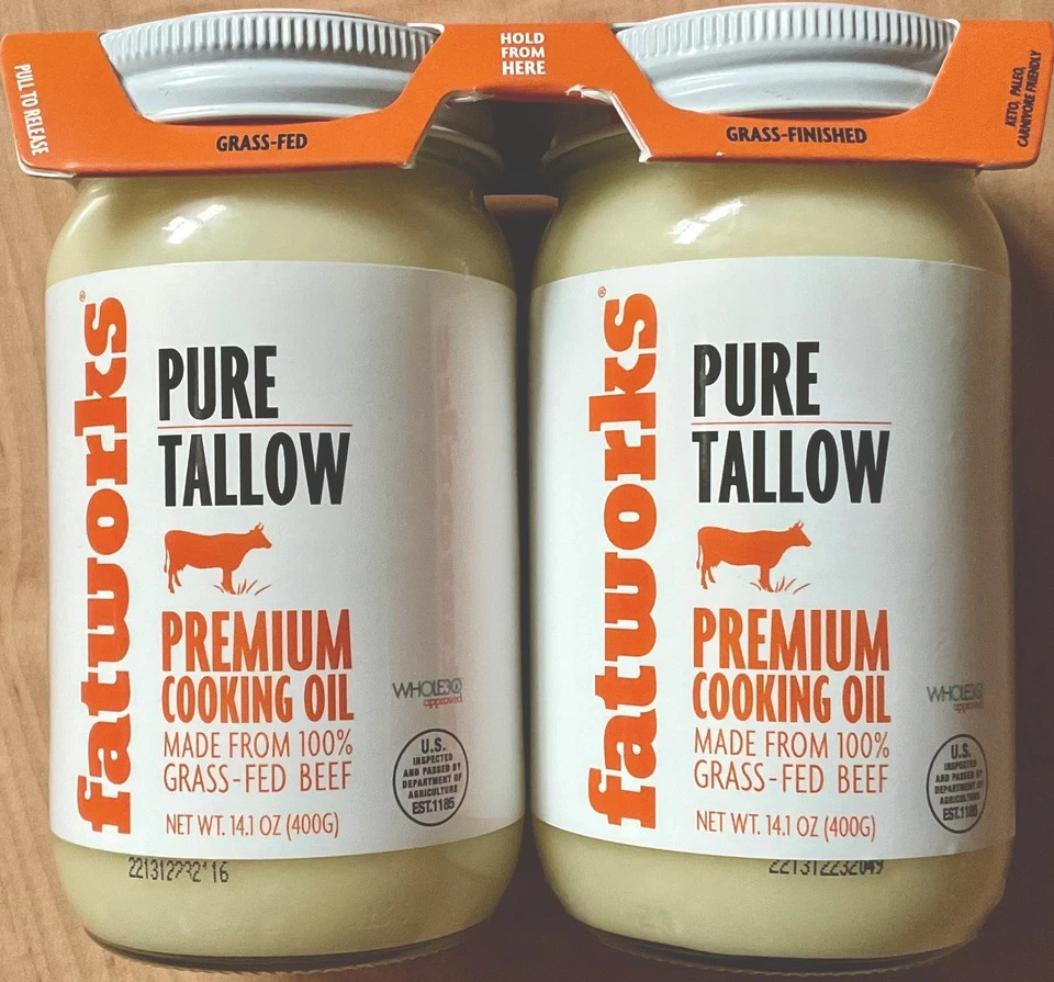 Grass-Fed Beef Pure Tallow Fatworks Premium Cooking Oil 14.1 Oz Jar 2 Pack,28 oz gallery