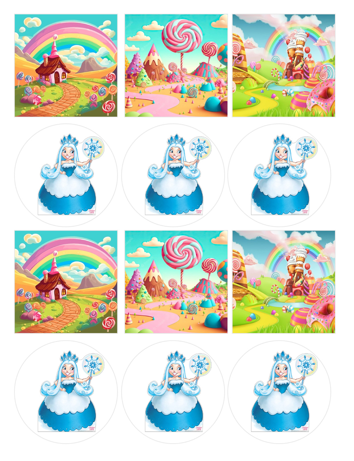 12 count candy land Edible Image squares and circles, Wafer paper, pre cut gallery