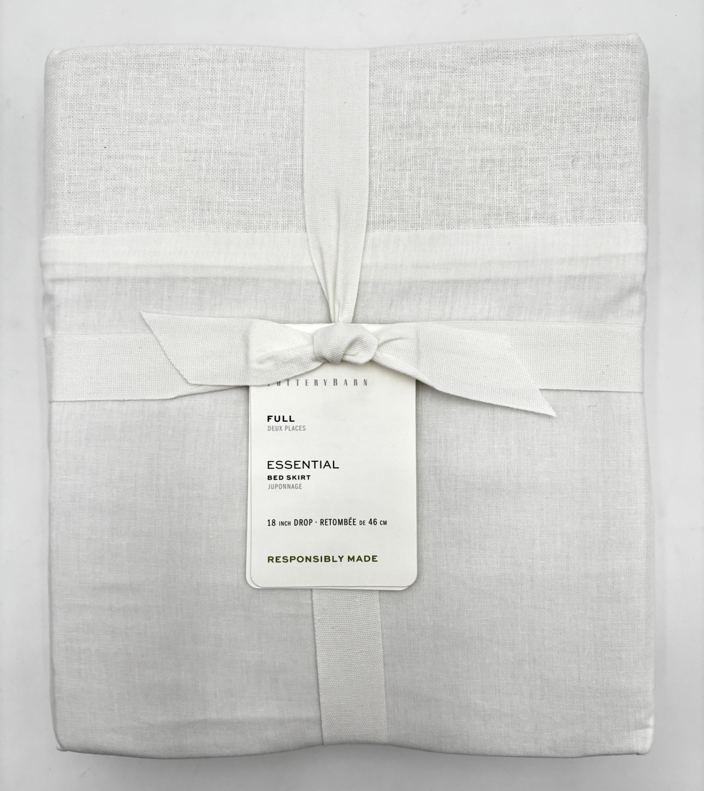 Pottery Barn Essential FULL Size Linen Cotton Blend Bed Skirt White 18” Drop NEW gallery