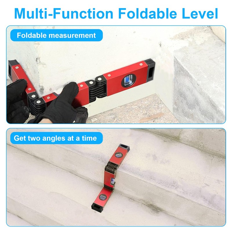 16.9" Aluminum Folding Level Multi Angle Magnetic Tool for Stairs Pipes Corner gallery