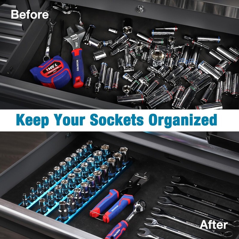 WORKPRO 3/8-Inch Dr Magnetic Socket Organizer Aluminum Alloy Socket Rail Holders gallery