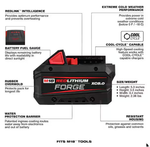 Milwaukee M18 18V Lithium-Ion REDLITHIUM FORGE XC 8.0 Ah Battery NEW & SEALED gallery