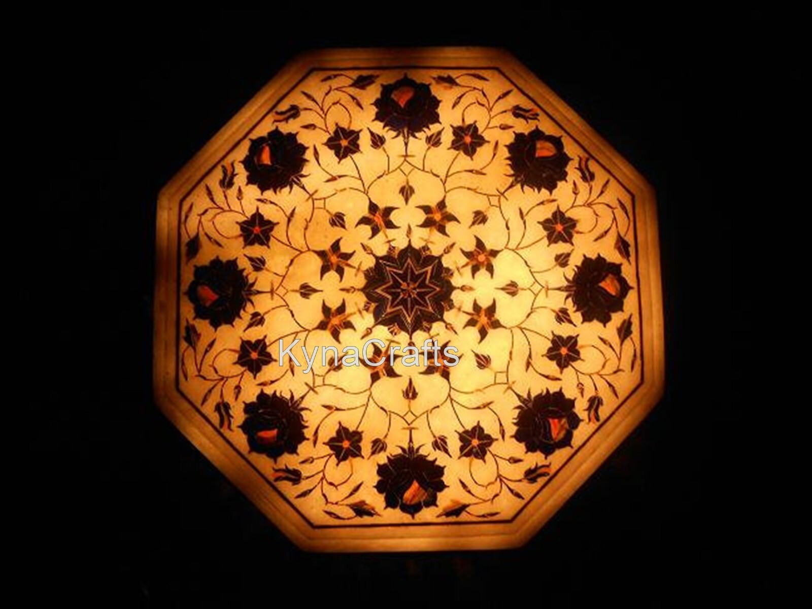 Octagon White Marble Coffee Table Top Lapis Lazuli Stone Inlay Work Indoor Table gallery