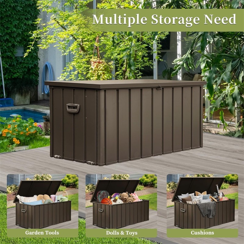 Waterproof Outdoor Storage Deck Box 200 Gallon Patio Storage Bin Dark Brown gallery