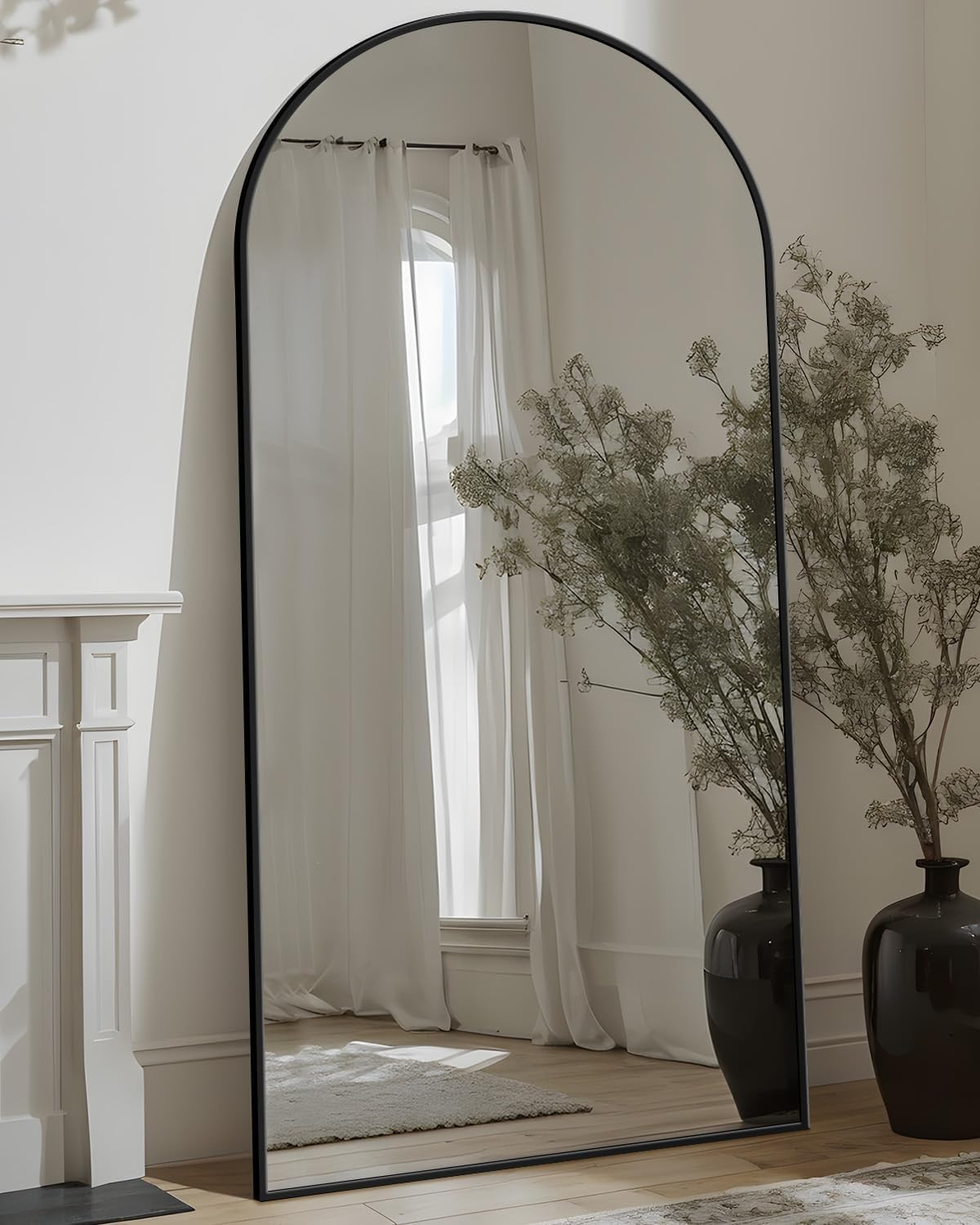 Arched Black Full Length Mirror 76"x34" - Floor & Wall Mount for Any Room gallery