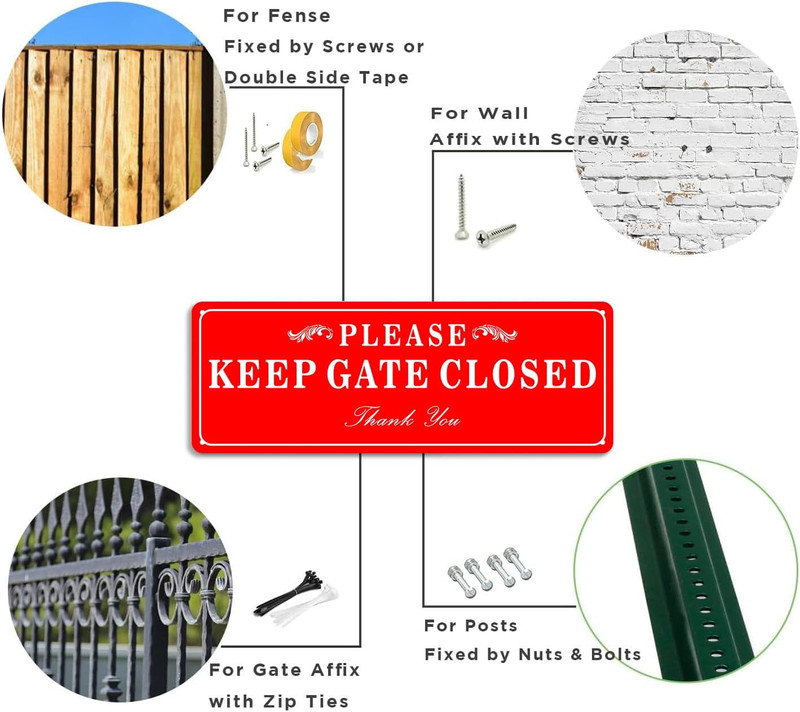 2 Pack Please Keep the Gate Closed Matal Sign - Brushed Aluminium Durable Ink - gallery