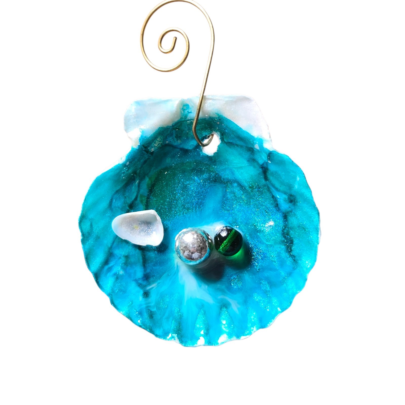 Handmade Alcohol Ink Seashell Ornament Decor Resin Sealed Coastal Boho gallery