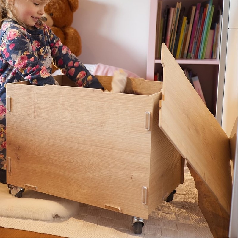 Storage Box with Wheels and Lid MDF Wooden 33x45.5x34.5cm + 6cm Wheels... gallery
