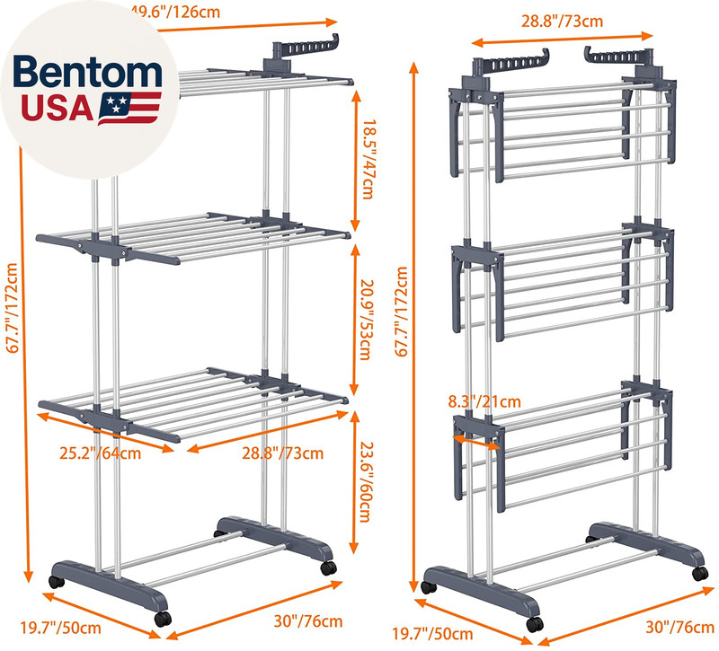 Clothes Drying Rack, Oversized 4-Tier(67.7" High) Foldable Stainless Steel Dryin gallery